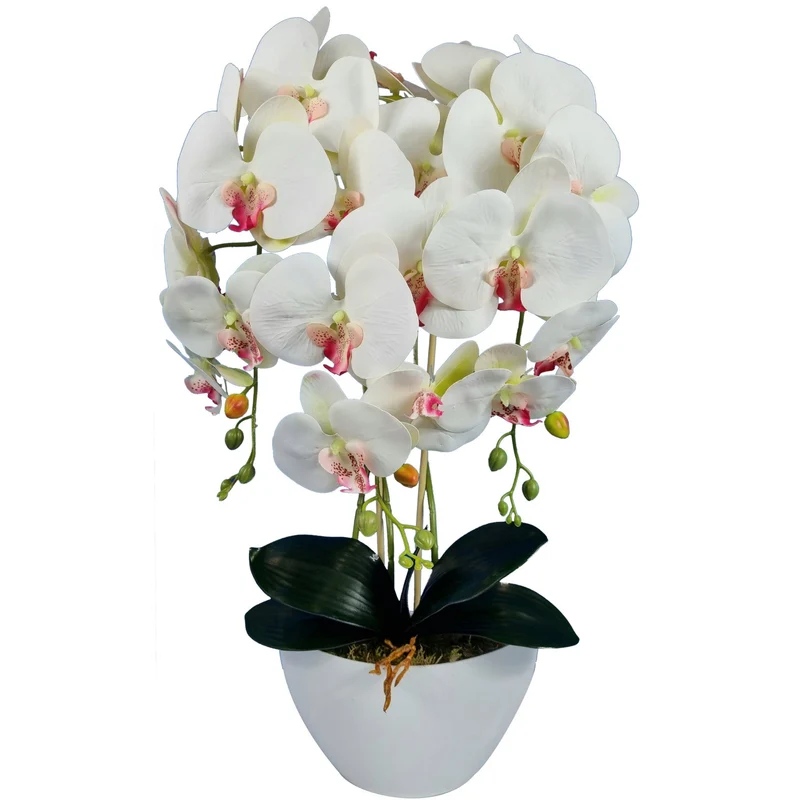 Damich künstliche Orchidee, weiß, rosa Herz, aus Gummi, 3pgb2
