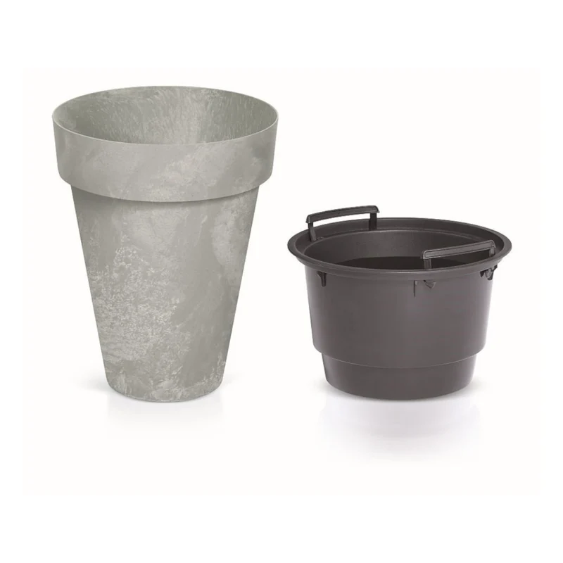 Cube Slim Beton Effect Blumentopf 2 in 1 inkl. Pflanztopf für Innen- und Außenbereich Pflanzkübel UV-beständig Rund Kunststoff Ø 355mm Beton