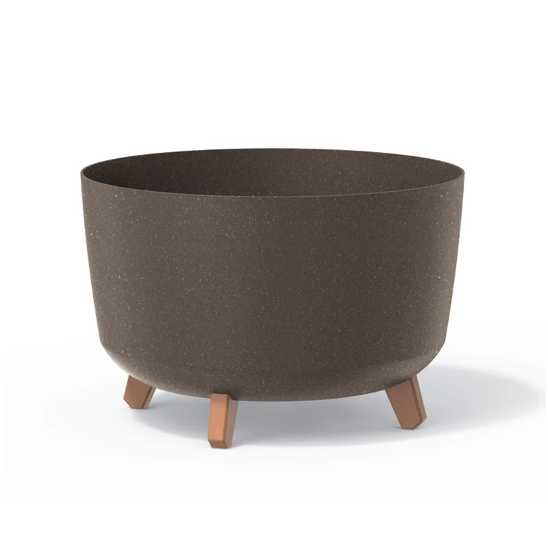 Gracia Standard Eco Wood Blumentopf mit abnehmbaren Beinen inkl. Einsatz Pflanzgefäß Rund Kunststoff UV-beständig 390mm ECO Kaffee