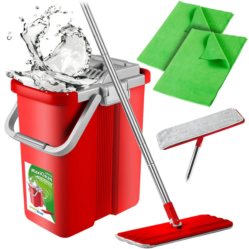 Flach-Mopp und 2 in 1 Eimer 8L Wischmop Set Wischmop Bodenwischer Mopp Mop Reinigungssystem Reiniger (Flach-Mopp und Eimer Set + 2X Mikrofasertücher)