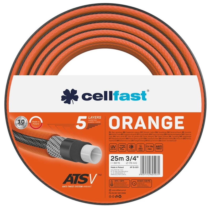 ORANGE ATSV™ Gartenschlauch 5-Lagen-Schlauch Wasserschlauch Trikotgewebe UV-beständig 24 bar Berstdruck (3/4" 25m)