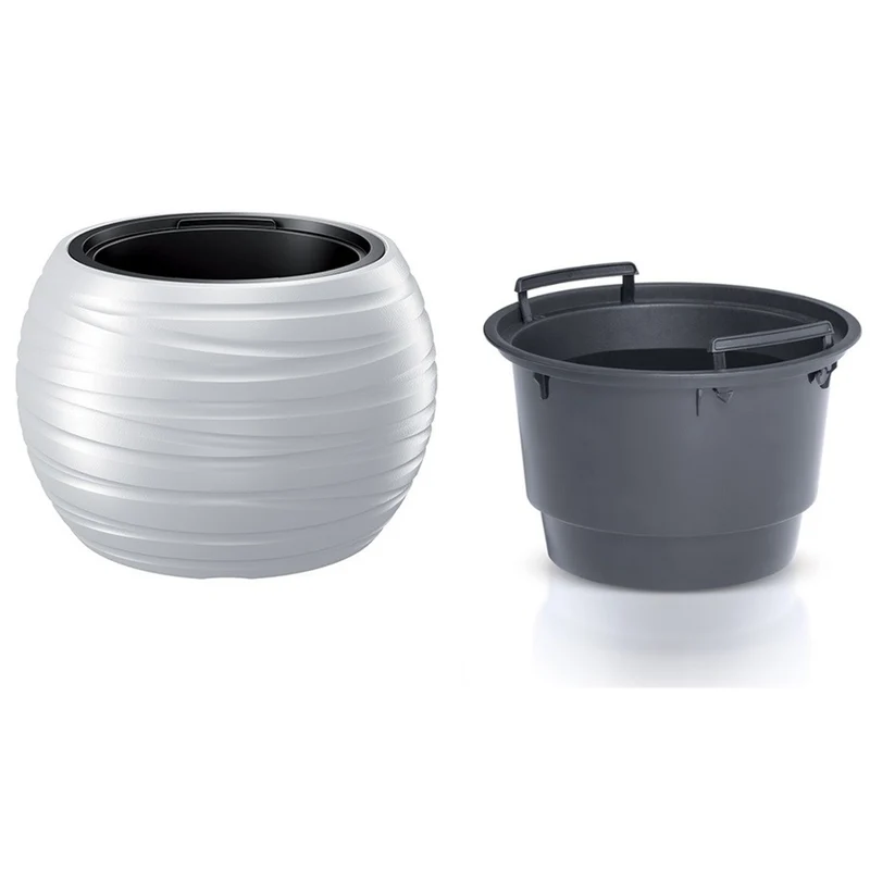 Maze Blumentopf Pflanzgefäß 2in1 inkl. Pflanztopf Witterungsbeständig für Innen- und Außenbereich Rund Kunststoff (Ø 436mm, Weiß)