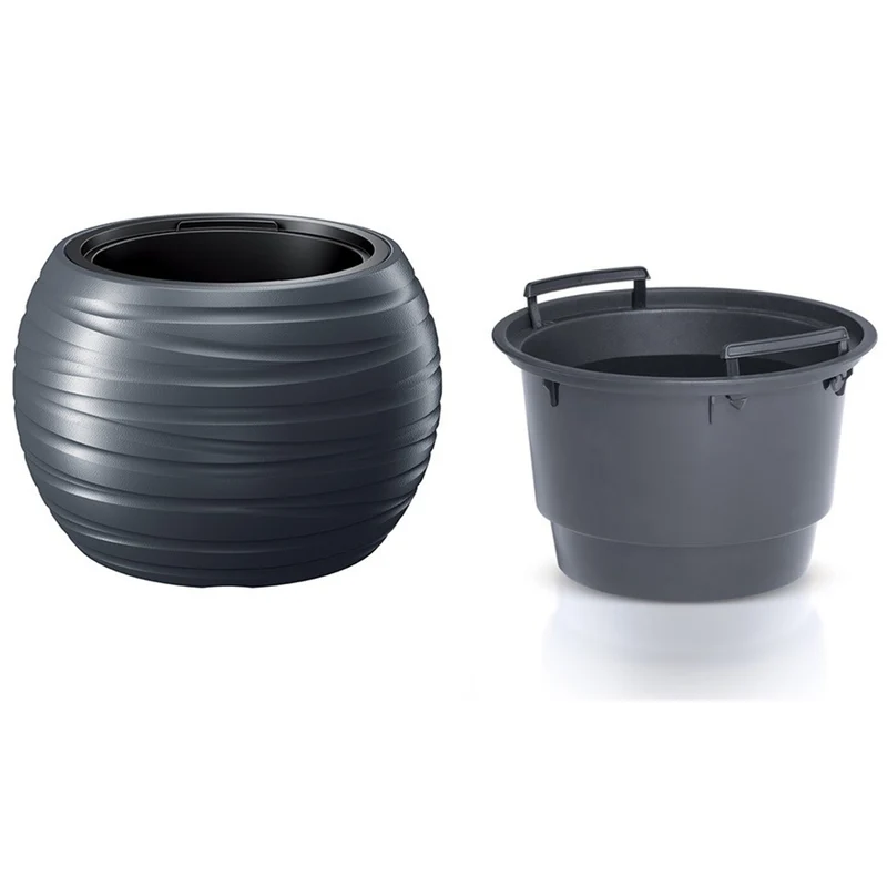 Maze Blumentopf Pflanzgefäß 2in1 inkl. Pflanztopf Witterungsbeständig für Innen- und Außenbereich Rund Kunststoff (Ø 436mm, Anthrazit)