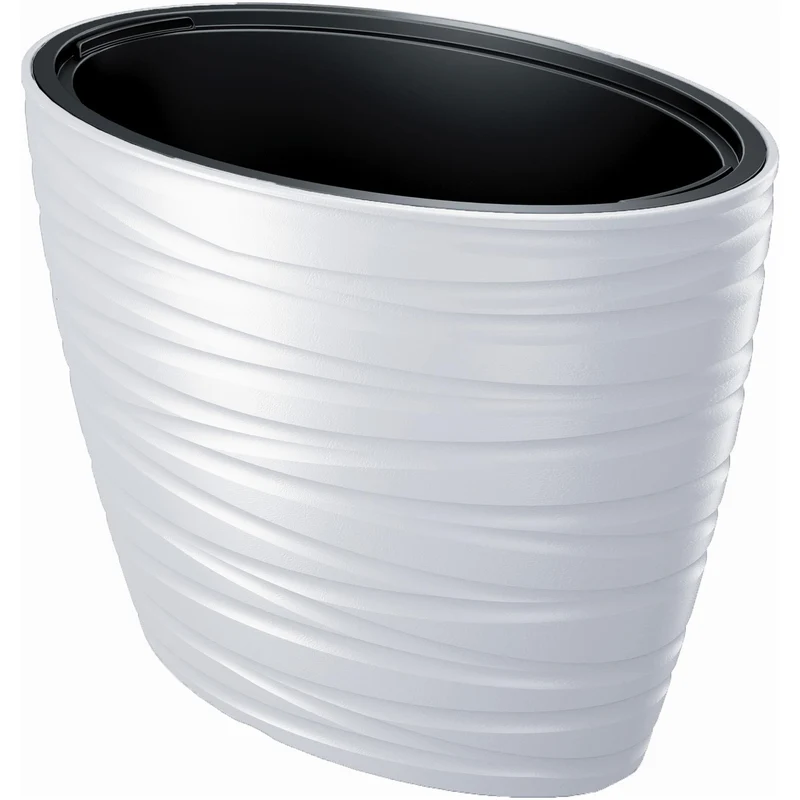 Maze Blumentopf Pflanzgefäß 2in1 inkl. Pflanztopf Witterungsbeständig für Innen- und Außenbereich Oval 42,3cm Höhe Kunststoff (Weiß)