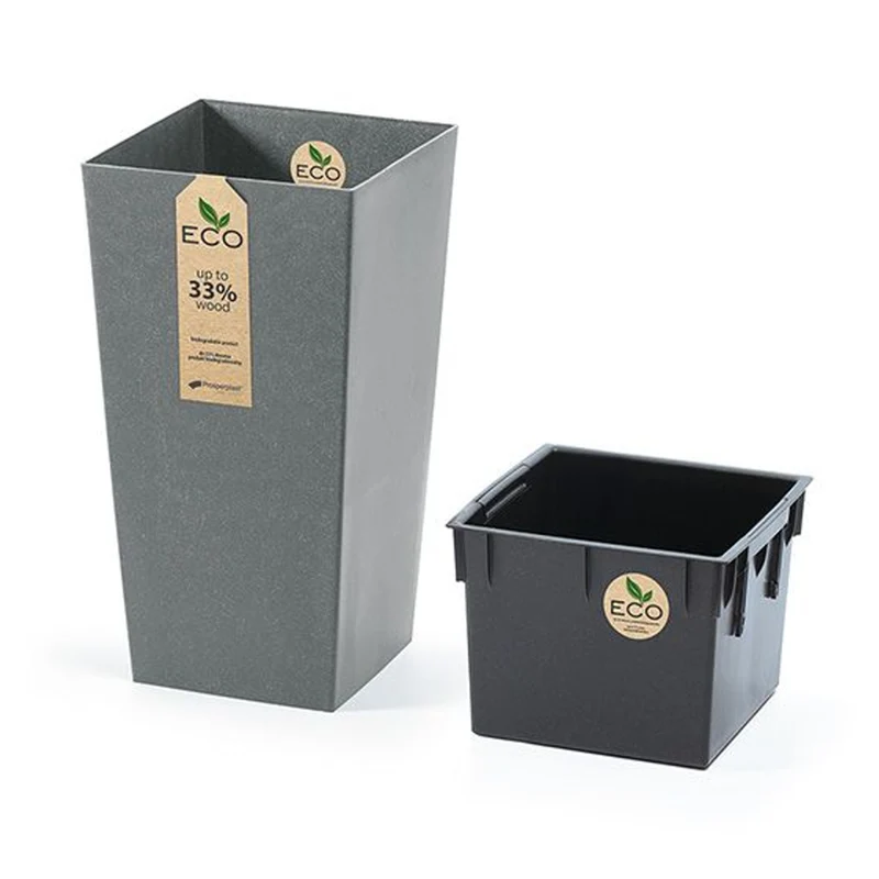 Urbi Square ECO Blumentopf Pflanzgefäß 2in1 inkl. Pflanztopf Witterungsbeständig für Innen- und Außenbereich Kunststoff Eckig (265x265x500mm) Grau