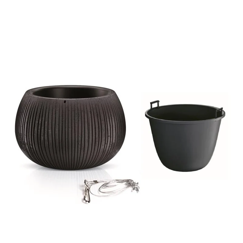 Beton Bowl Blumenampel Blumentopf Hängetopf inkl. Pflanztopf (290mm, Schwarzer Beton)