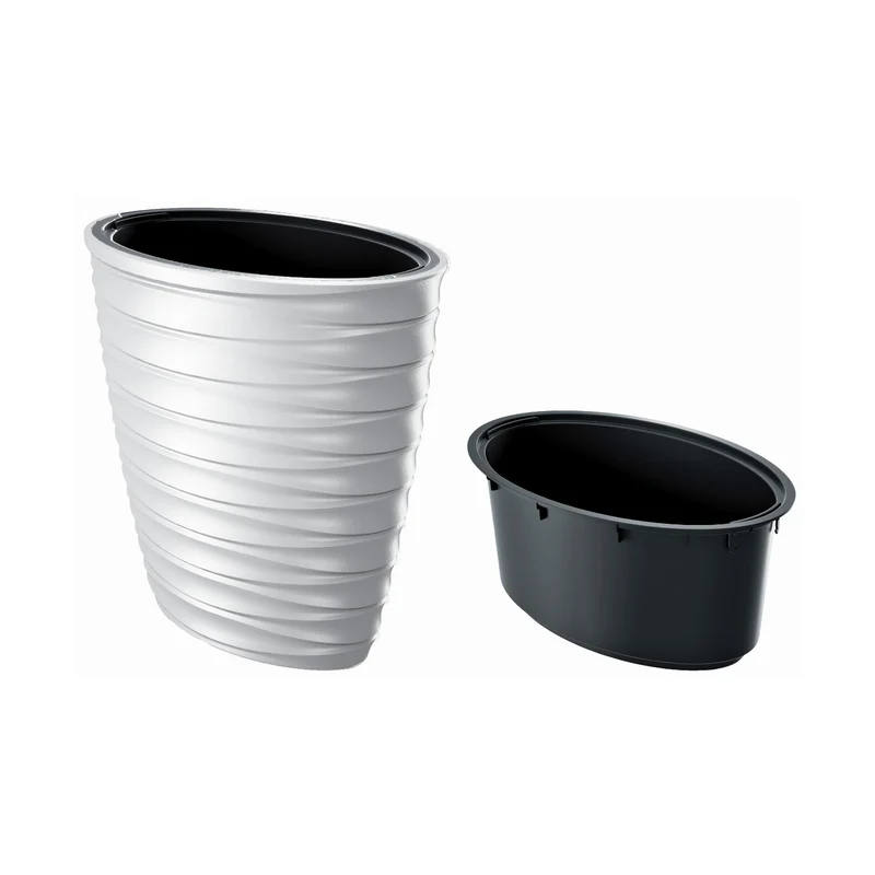 Freze Blumentopf mit Innentopf für Innen- und Außenbereich UV-Beständig Frostbeständig Oval Kunststoff Weiß