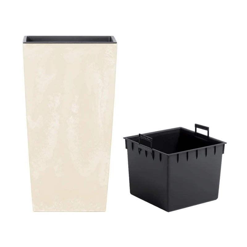 Urbi Square Beton Effect Blumentopf in Betonoptik Pflanzkübel 2 in 1 inkl. Pflanztopf Kunststoff Eckig (238x238x449mm, Creme)