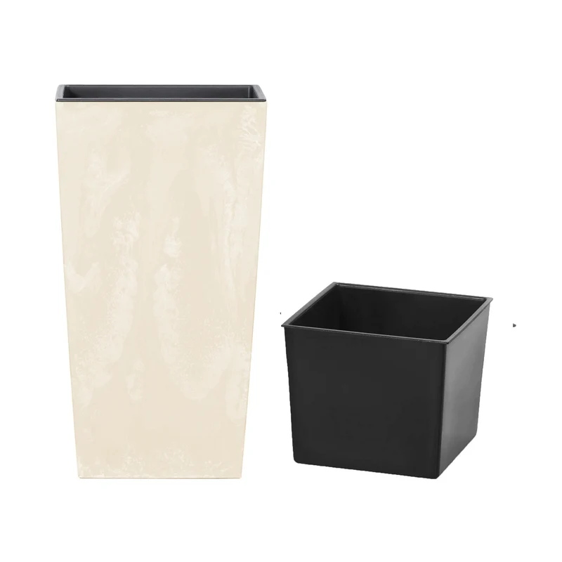 Urbi Square Beton Effect Blumentopf in Betonoptik Pflanzkübel 2 in 1 inkl. Pflanztopf Kunststoff Eckig (170x170x325mm, Creme)