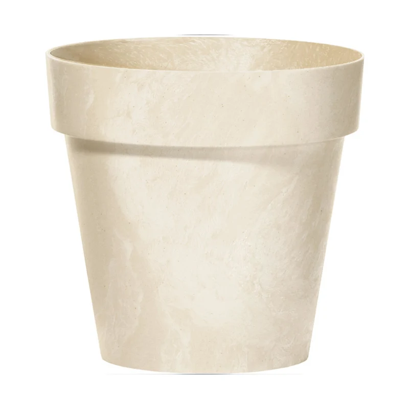 Cube Beton Effect Blumentopf für Innen- und Außenbereich Pflanzkübel UV-beständig Rund Kunststoff Ø 250mm Creme