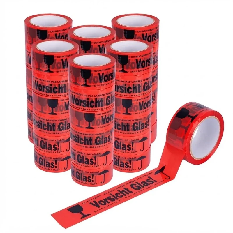 Vorsicht Glas Klebeband 48mm x 66m Warnband Paketband PP Rot Versand Packband