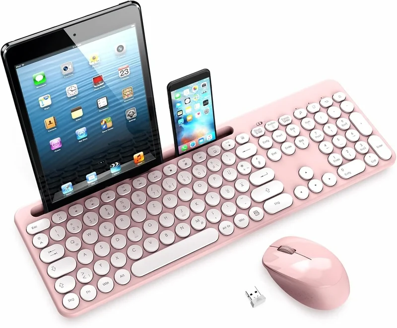 Kabellose Tastatur Maus Set Deutsch QWERTZ USB Funk Leise PC Laptop Schwarz Rosa