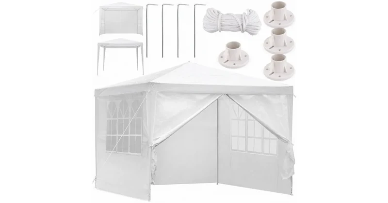 Italform Gartenpavillon 3x3 m Weiß mit 4 Seitenwänden Partyzelt Garten Pavillon