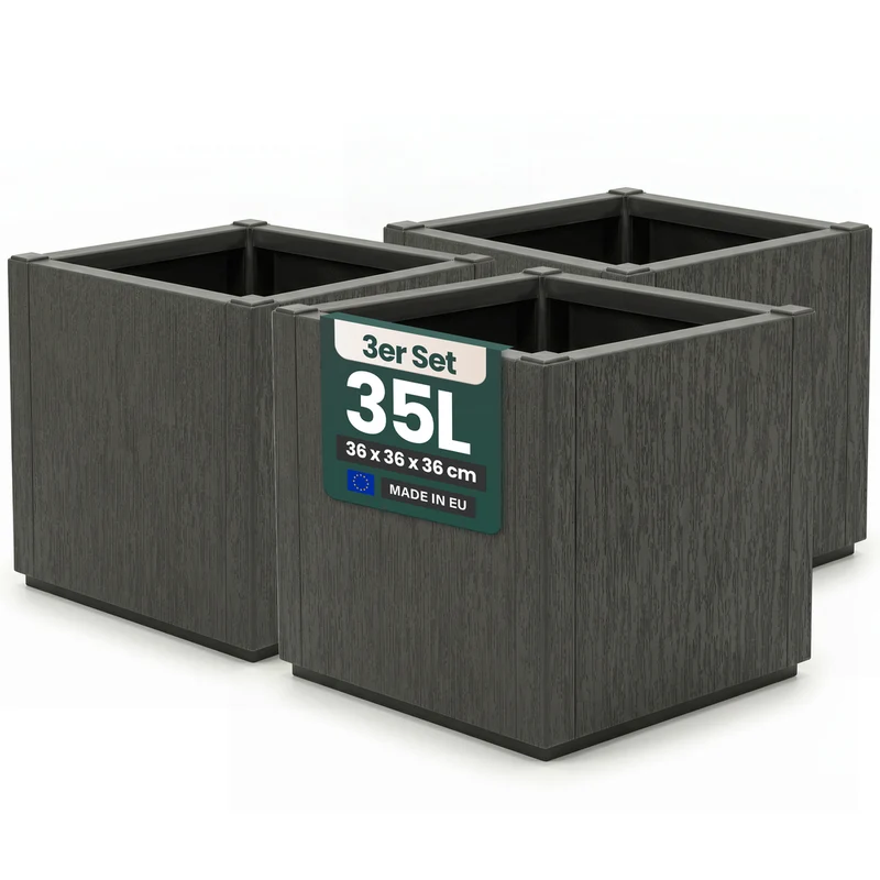 3 x Pflanzkasten "Ethica" in Struktur Optik schmale Version (Anthrazit)