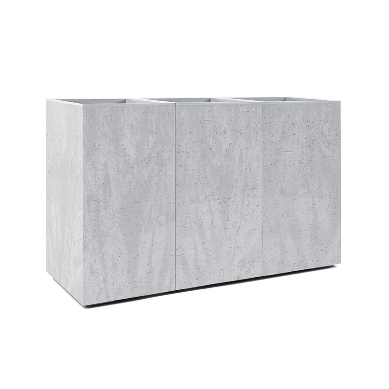 XXL Pflanzkasten "Karo" - Sichtschutz Beton-Optik Grau 86x28x57 cm - Rollbar mit 3 Pflanzeinsätzen - Strukturierte Oberfläche