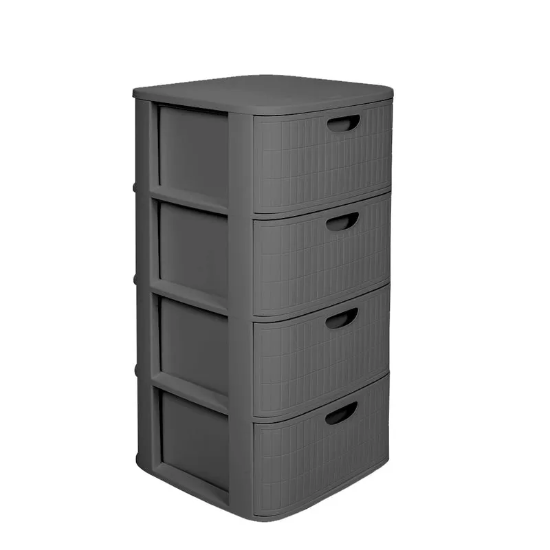 XL Schubladenschrank 'Domus' 4 Schubladen Kunststoff - Moderner Rollcontainer in Rillen-Optik - 40x40x81 cm - Anthrazit