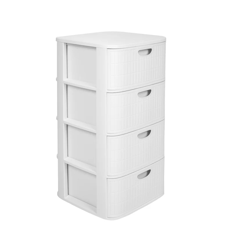XL Schubladenschrank 'Domus' 4 Schubladen Kunststoff - Moderner Rollcontainer in Rillen-Optik - 40x40x81 cm - Weiß