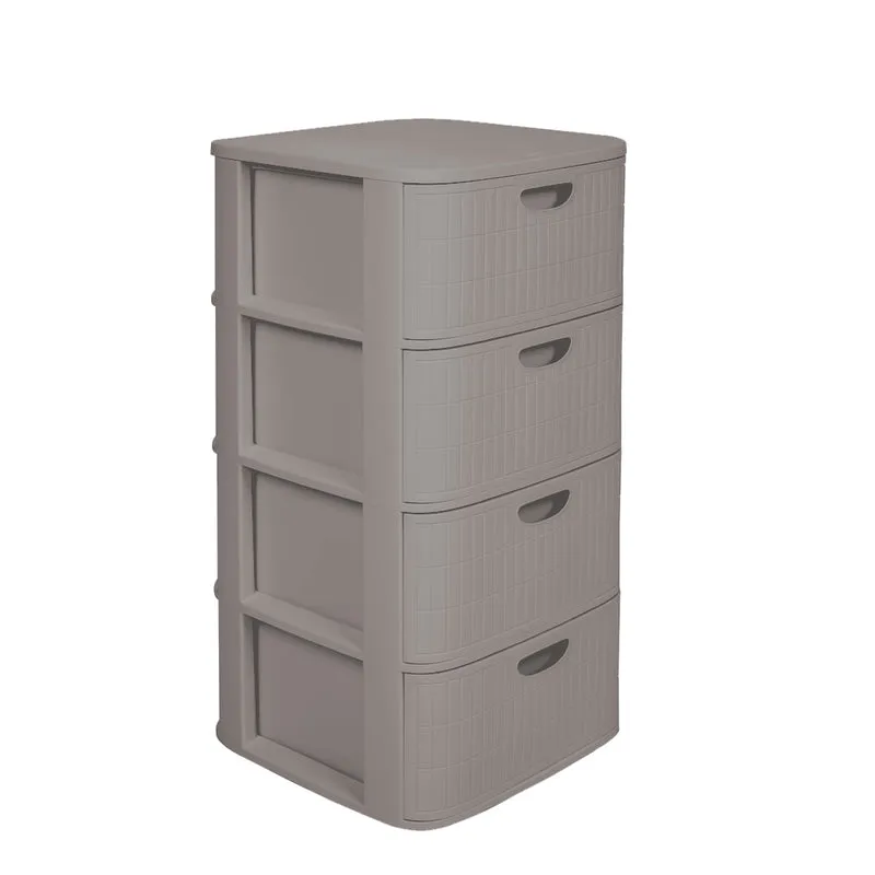 XL Schubladenschrank 'Domus' 4 Schubladen Kunststoff - Moderner Rollcontainer in Rillen-Optik - 40x40x81 cm - Taupé