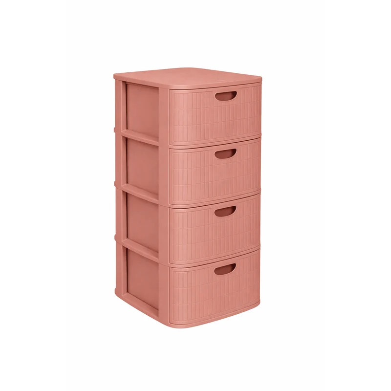 XL Schubladenschrank 'Domus' 4 Schubladen Kunststoff - Moderner Rollcontainer in Rillen-Optik - 40x40x81 cm - Rot-Braun