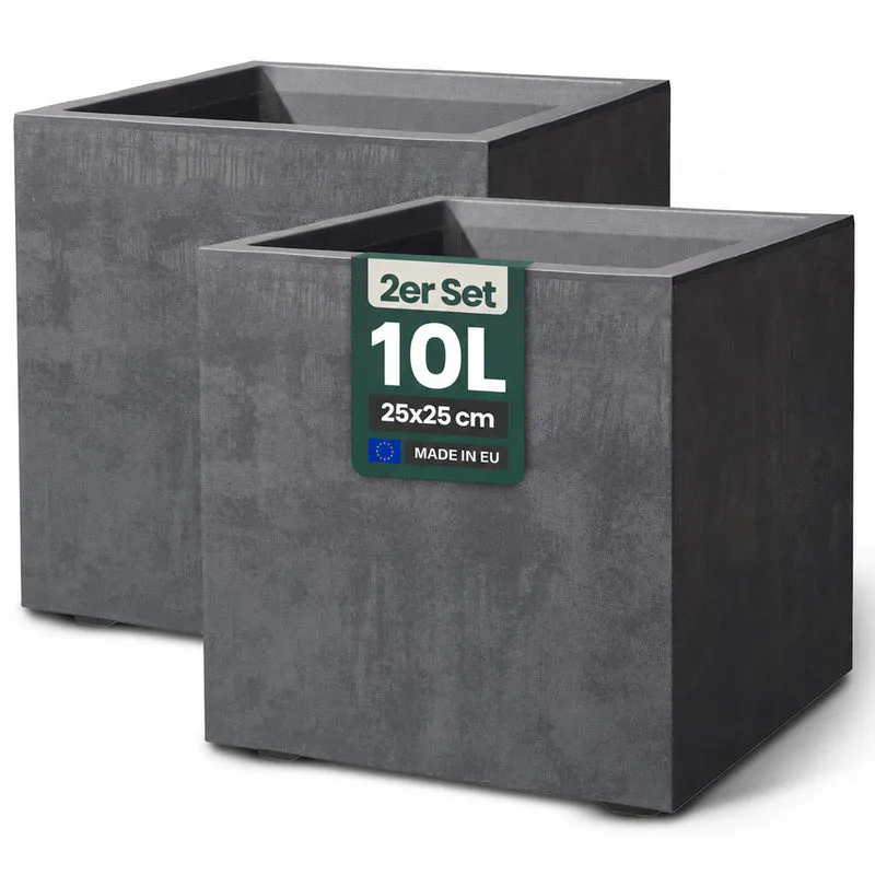 Set: 2x XL Pflanzkübel 'Millennium' 10 Liter, eckig in Anthrazit