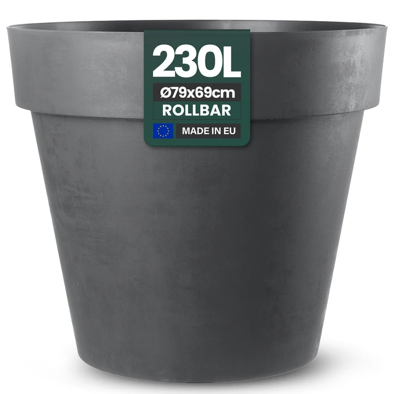 XXL Pflanzkübel / Pflanztopf „LIKE“ Ø 79 x H 69 cm - Anthrazit - Rund, Rollbar - in Natur Stein Optik
