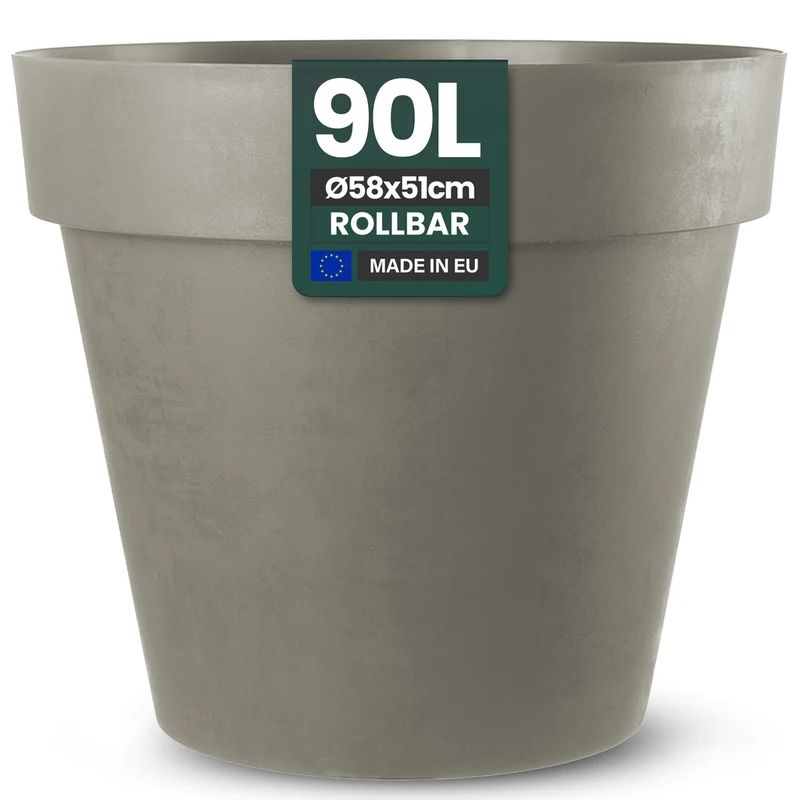 XL Pflanzkübel / Pflanztopf „LIKE“ Ø 58 x H 51 cm - Braun - Rund, Rollbar - in Natur Stein Optik