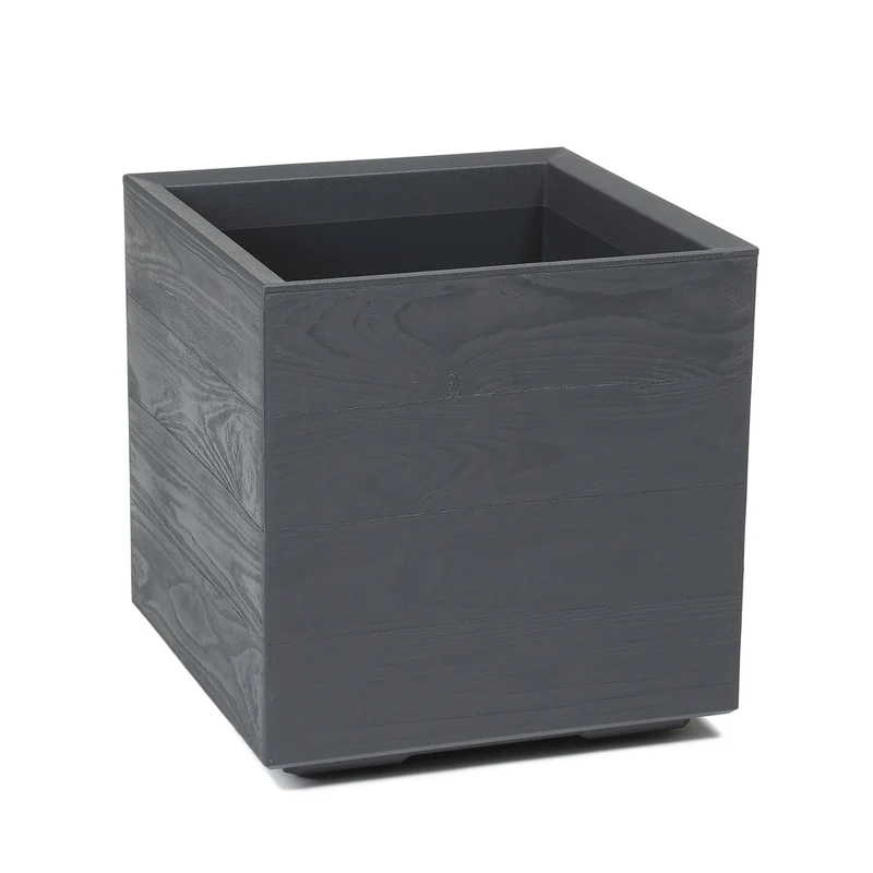 XL Pflanzkübel 'Eco Wood' in Holz Optik in Anthrazit, rollbar 40 x 40 x 40 cm