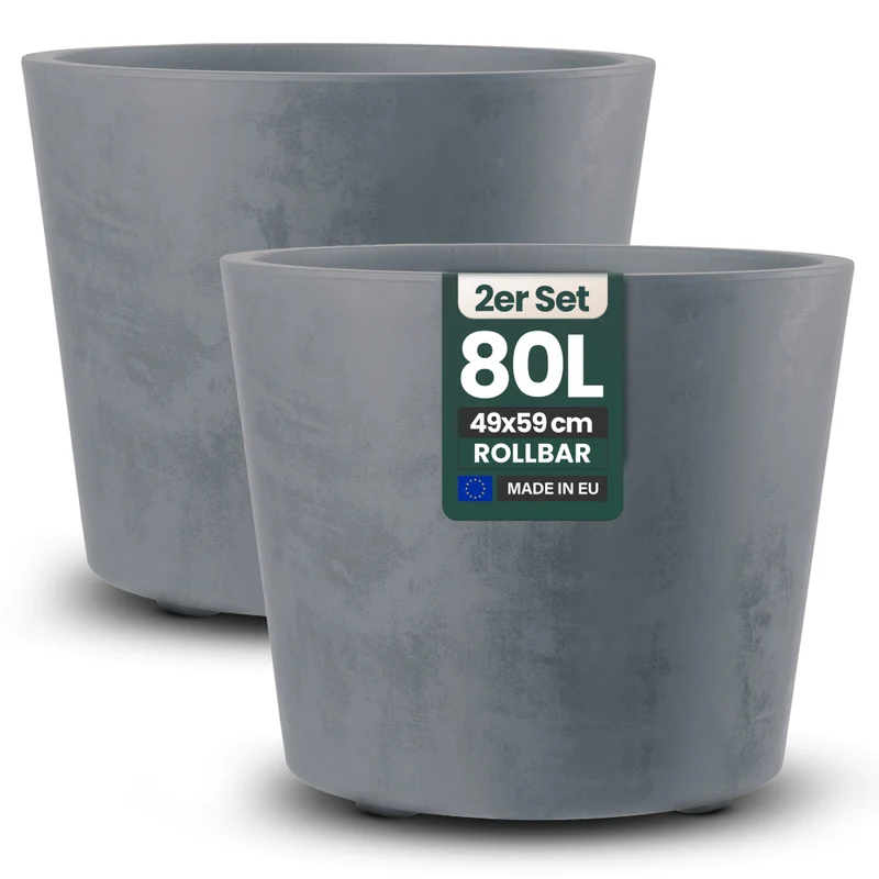 2 x Pflanzkübel 'Millennium' 80 Liter, rund in Grau