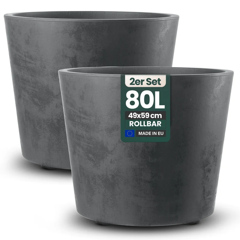 2 x Pflanzkübel 'Millennium' 80 Liter, rund in Anthrazit