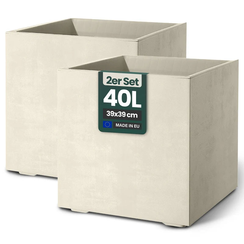 2 x Pflanzkübel 'Millennium' 40 Liter, eckig in Creme Weiß