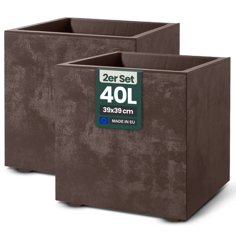2 x Pflanzkübel 'Millennium' 40 Liter, eckig in Braun