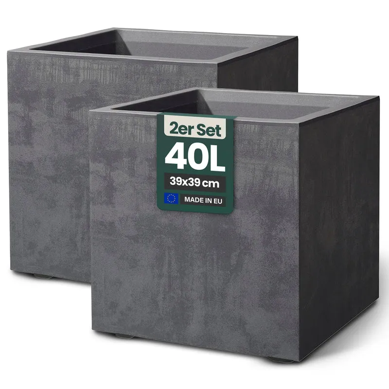 2 x Pflanzkübel 'Millennium' 40 Liter, eckig in Anthrazit