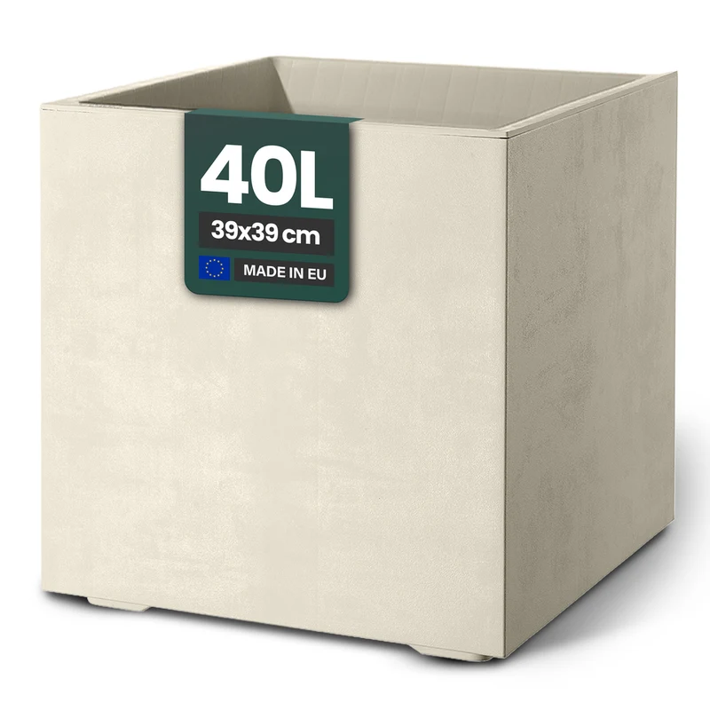 XL Pflanzkübel 'Millennium' 40 Liter, eckig in Creme Weiß