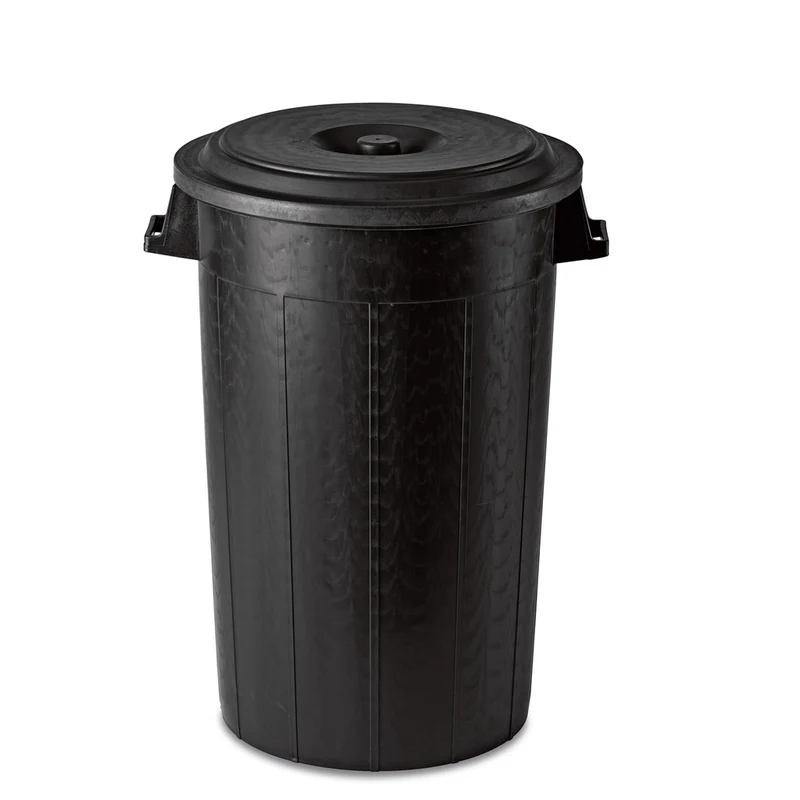 XL Abfalltonne 70 Liter Volumen mit Deckel, Schwarz