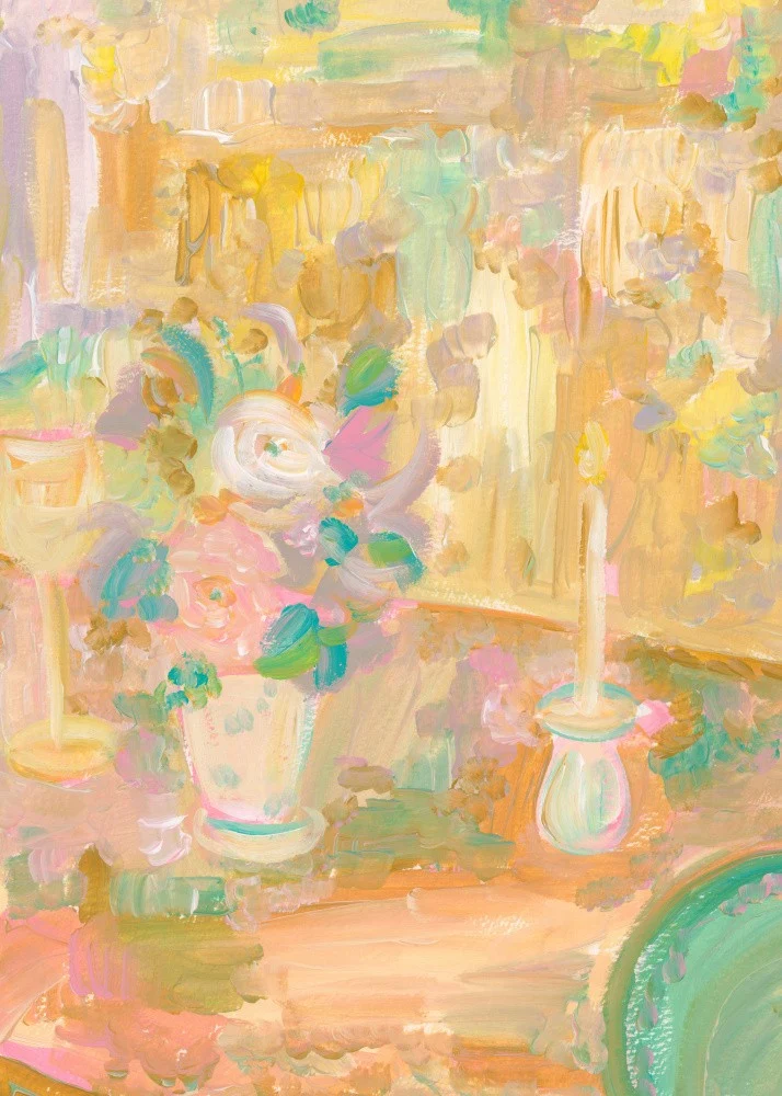 Impressionist Painting of Flowers and Candle