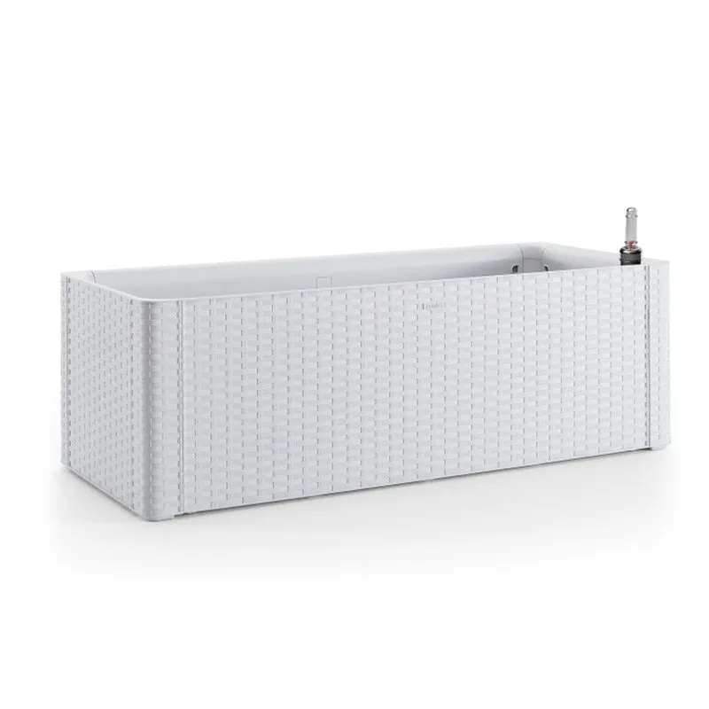 XL PFLANZKASTEN mit Wasserspeicher Rattan (breite Version) WEISS