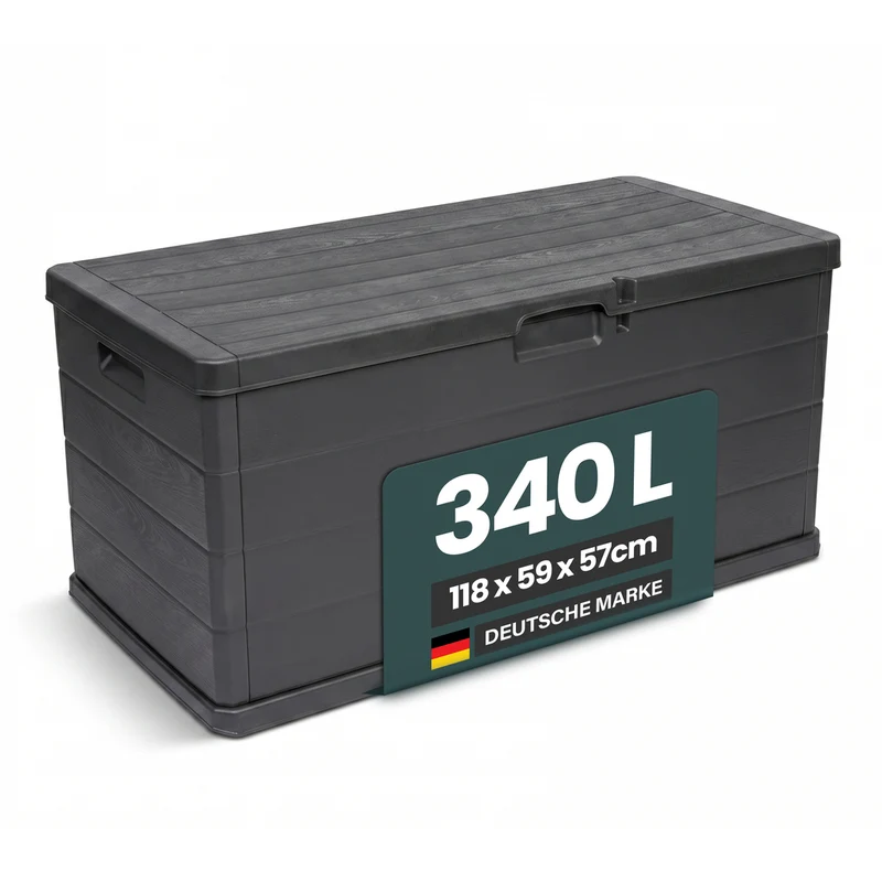 XXL Kissenbox 340 Liter (Holz Optik) in Anthrazit