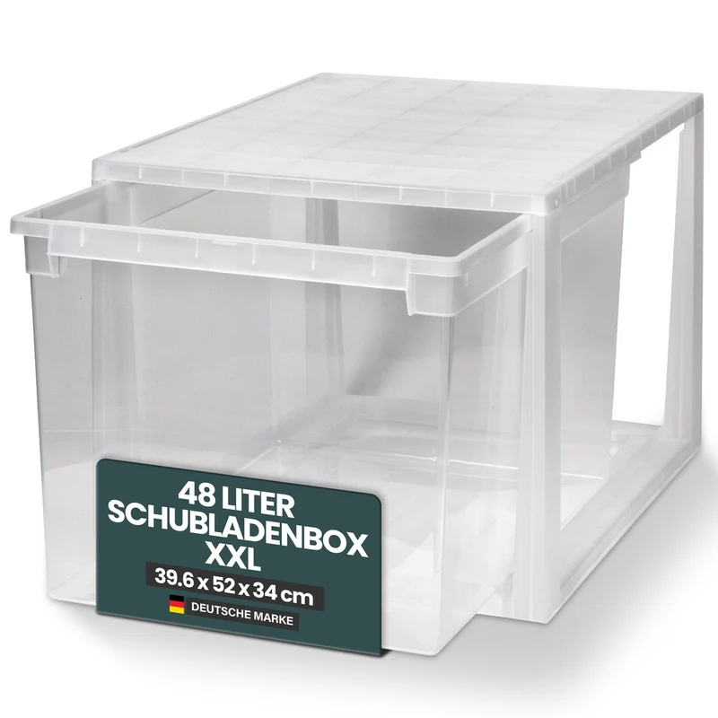 Schubladenbox 52 Größe XXL, 48 Liter - extra tief und hoch (weiss, transparent)
