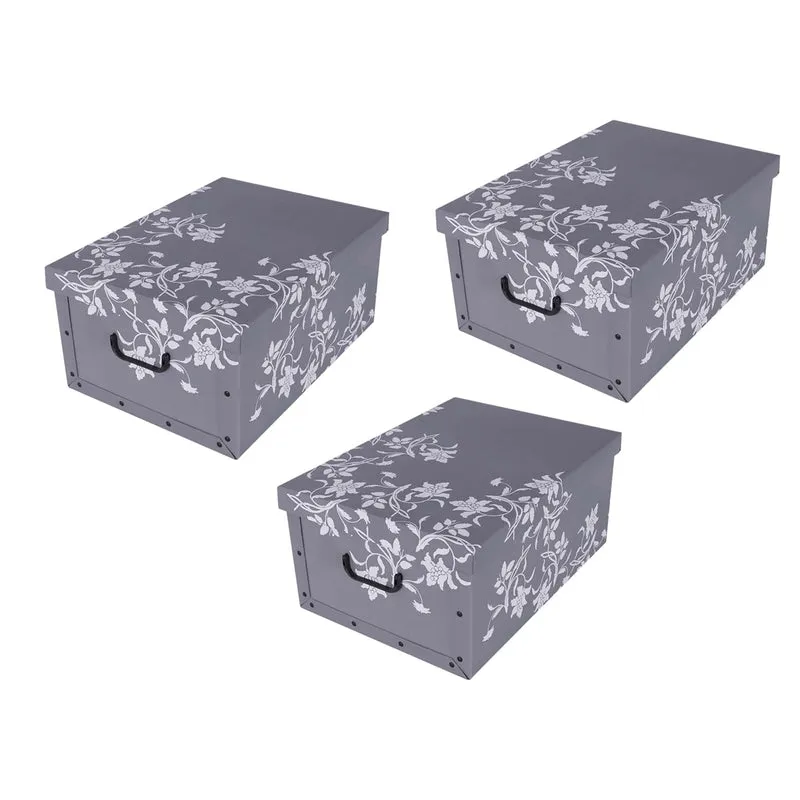 Set: 3 x Dekokarton - Motiv: Blumen Barock, Grau
