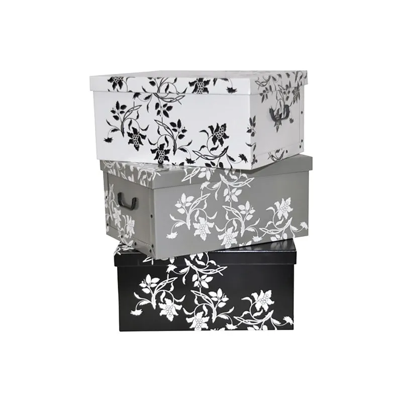 Set: 3 x Dekokarton - Motive: Barock Schwarz, Weiss, Grau