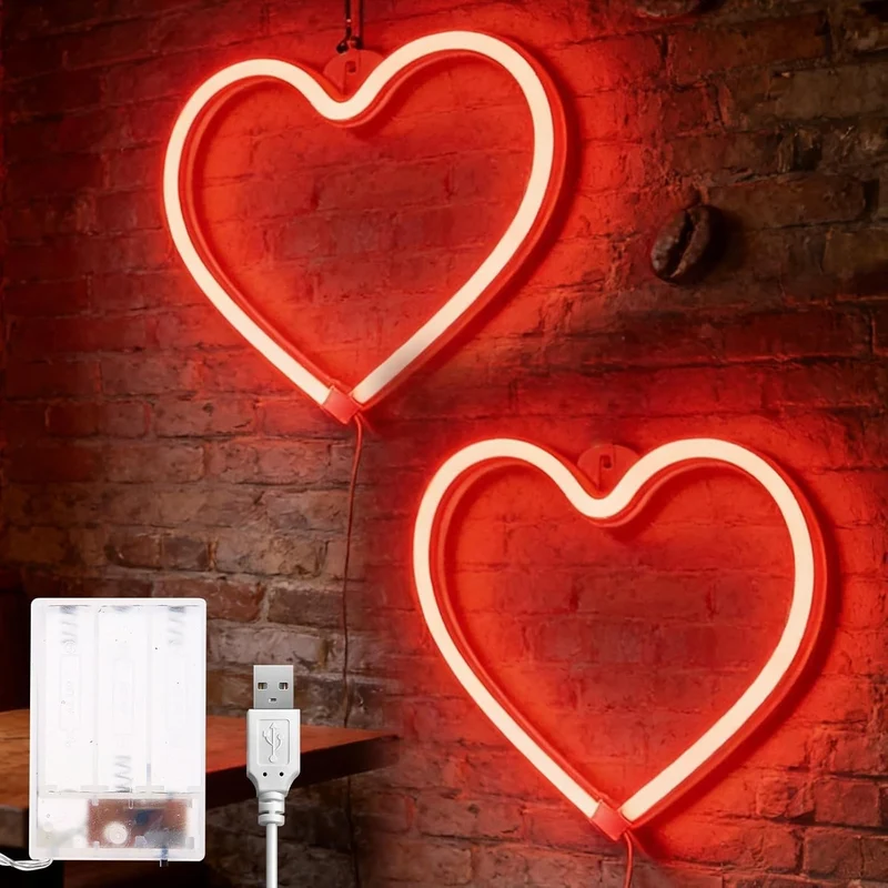 Rotes LED Herz Neon Schild USB Batterie Wanddeko Liebe Valentinstag 1 Stück