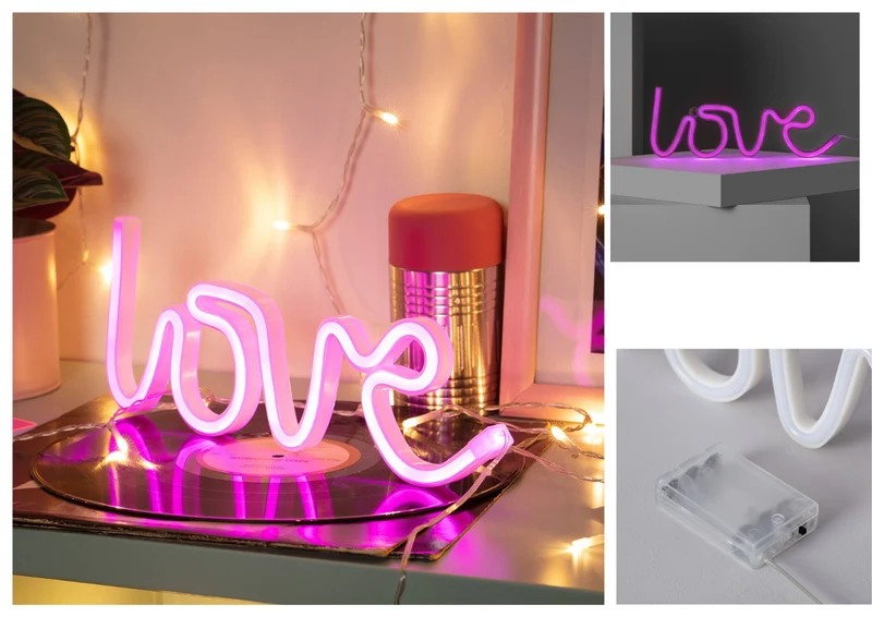 LED Neon Love Schild Batteriebetrieben Wanddeko Valentinstag ROSA