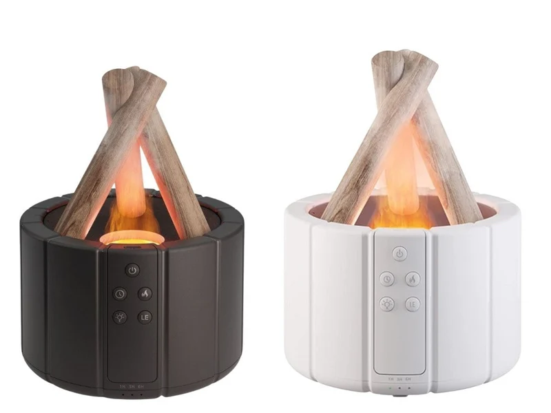 Luftbefeuchter Kamin Feuer Effekt Schwarz LED RGB Aroma Diffusor USB 250ml