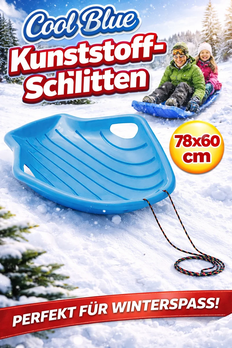 Schlitten 78x60 cm mit Zugseil – Robuster Schneeschlitten für Kinder und Jugendliche