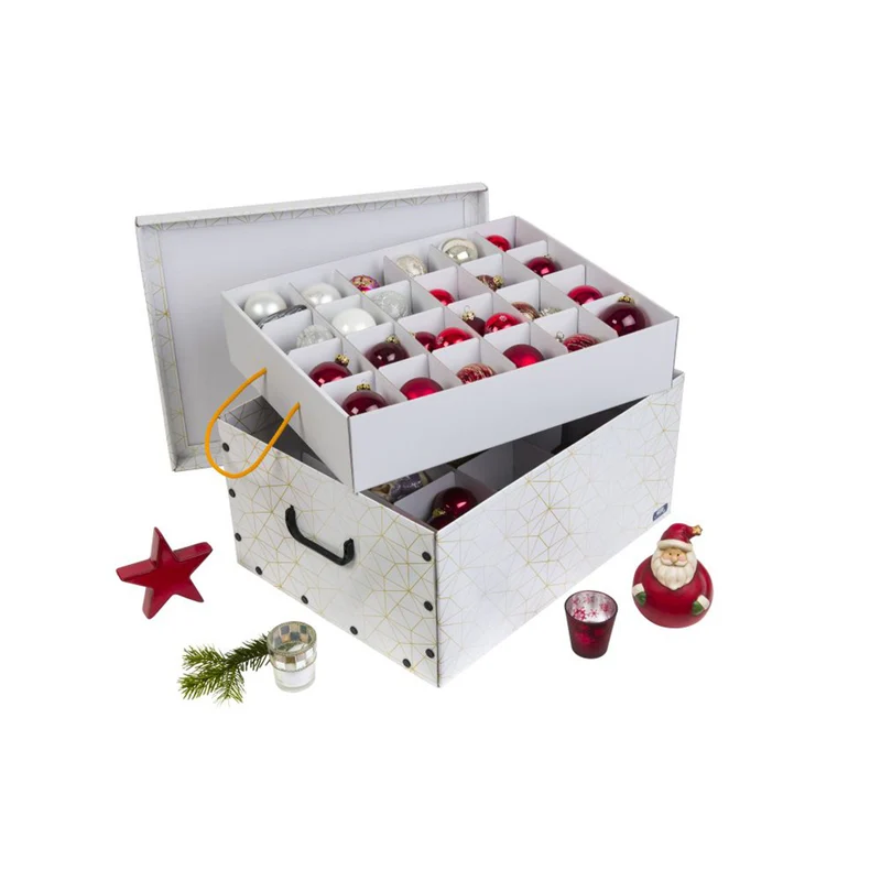 Karton für Christbaumkugeln Dekor: Retro Weiß / Gold
