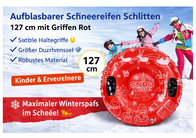 Snow Tube Aufblasbar Schneereifen mit Griffen Schwimmring für Schnee & Wasser