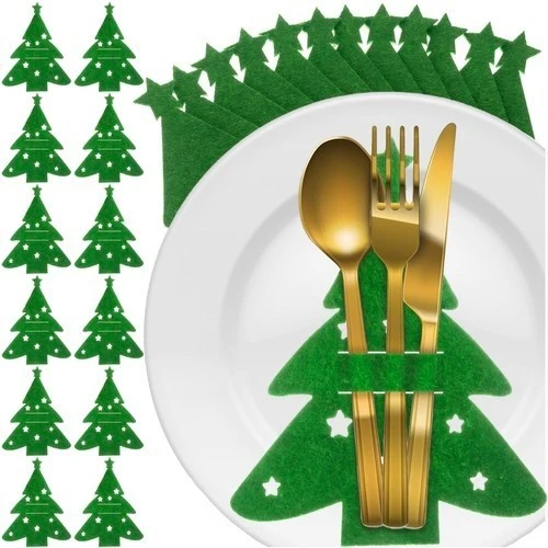 12x Filz Bestecktaschen Weihnachten 🌲 Besteckhalter Tischdeko Wichtel Set