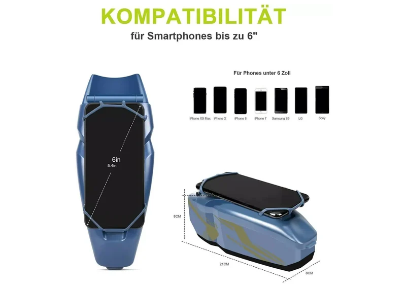 Fahrrad Rahmentasche Blau mit Handyhalter – Wasserdichte Oberrohr Tasche 1L für Smartphones bis 6 Zoll