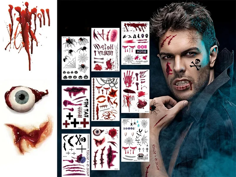 Halloween Tattoos Blut Realistisch Waschbar Temporär Hautaufkleber 🎃💉 4038732800489