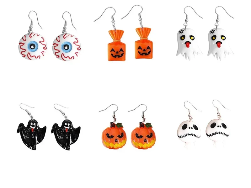 Halloween Ohrringe Geist Kürbis Skelett Bonbon Auge Party Schmuck,2er-Set-1 Paar